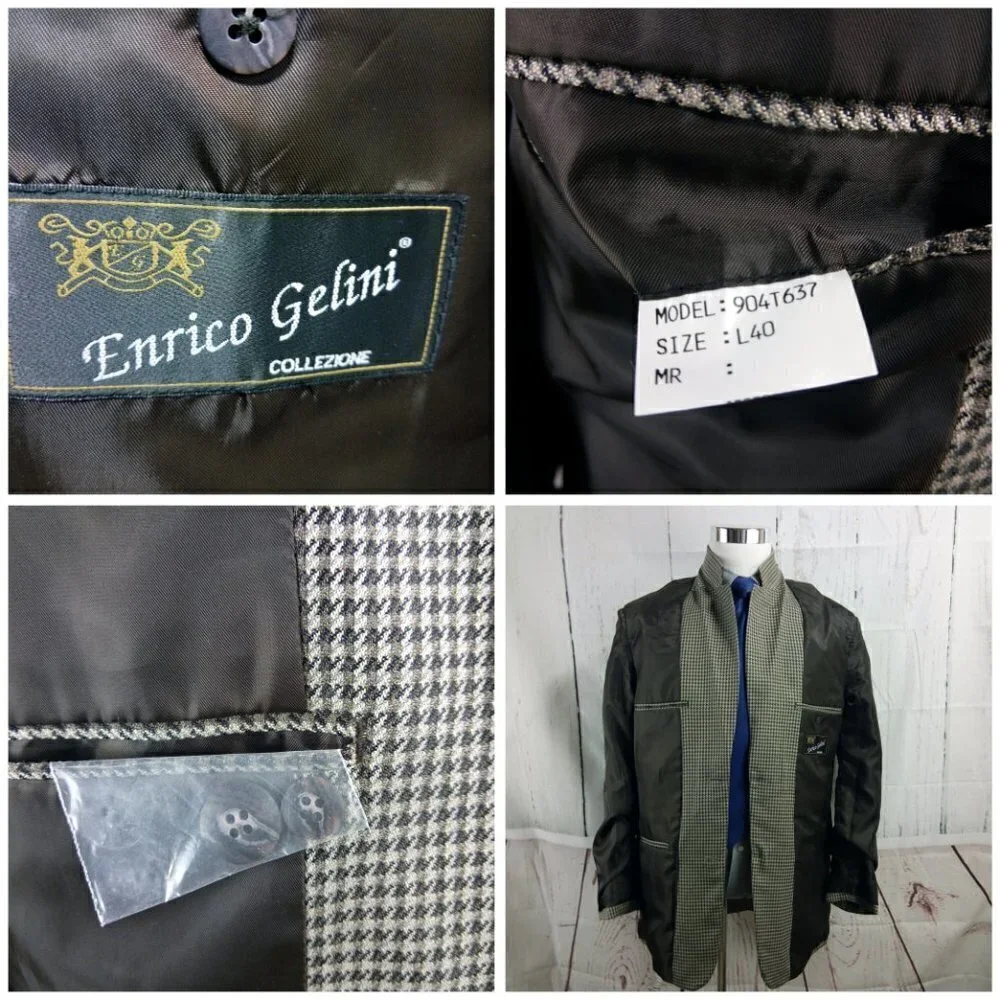 Enrico Gelini Collezione 40L Multicolor Houndstooth Suit Blazer Sport Coat